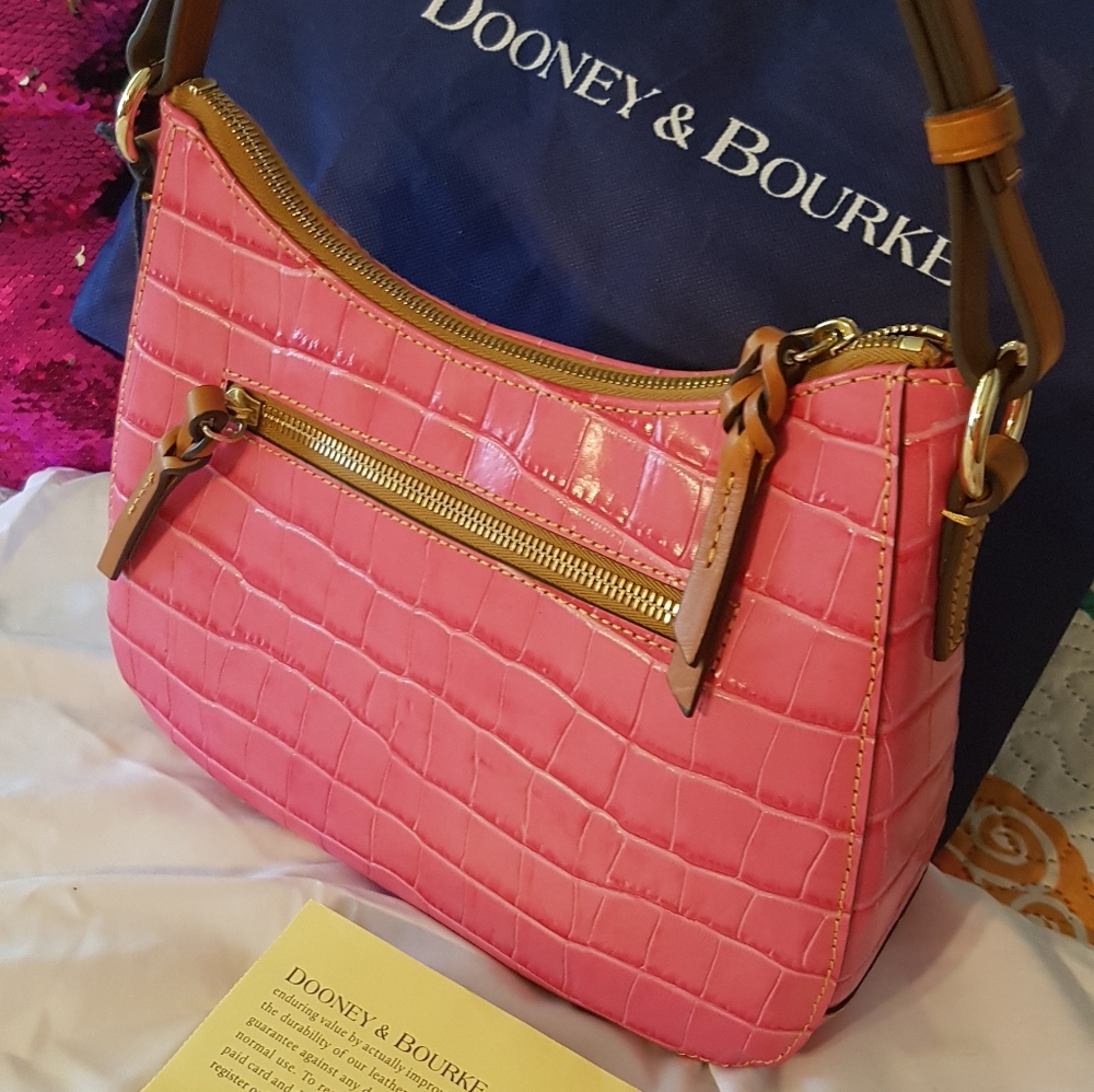 Dooney n Bourke NWT  Croco sm Kiley hobo hot pink - Picture 13 of 14
